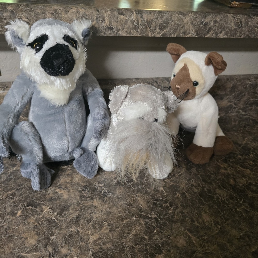 Webkinz Plush Lot of 3 Siamese Cat Lemur Schnauzer Dog Stuffed Animals